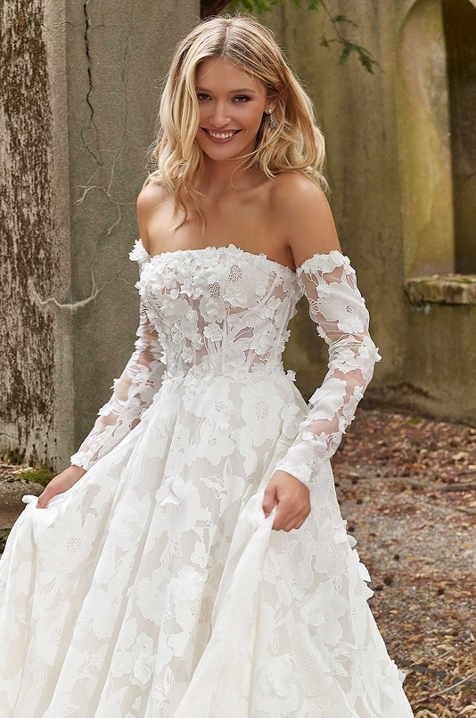 Model wearing a A-Line style gown