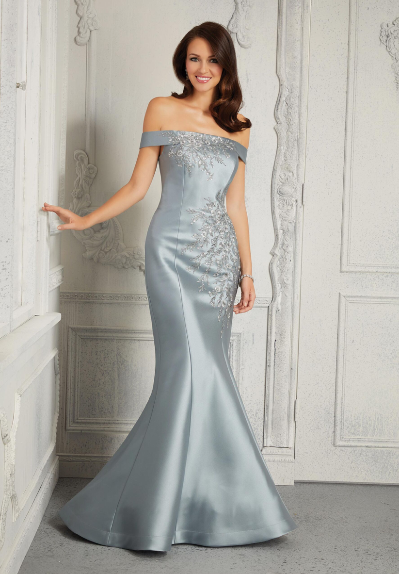 Metallic silver evening outlet gown