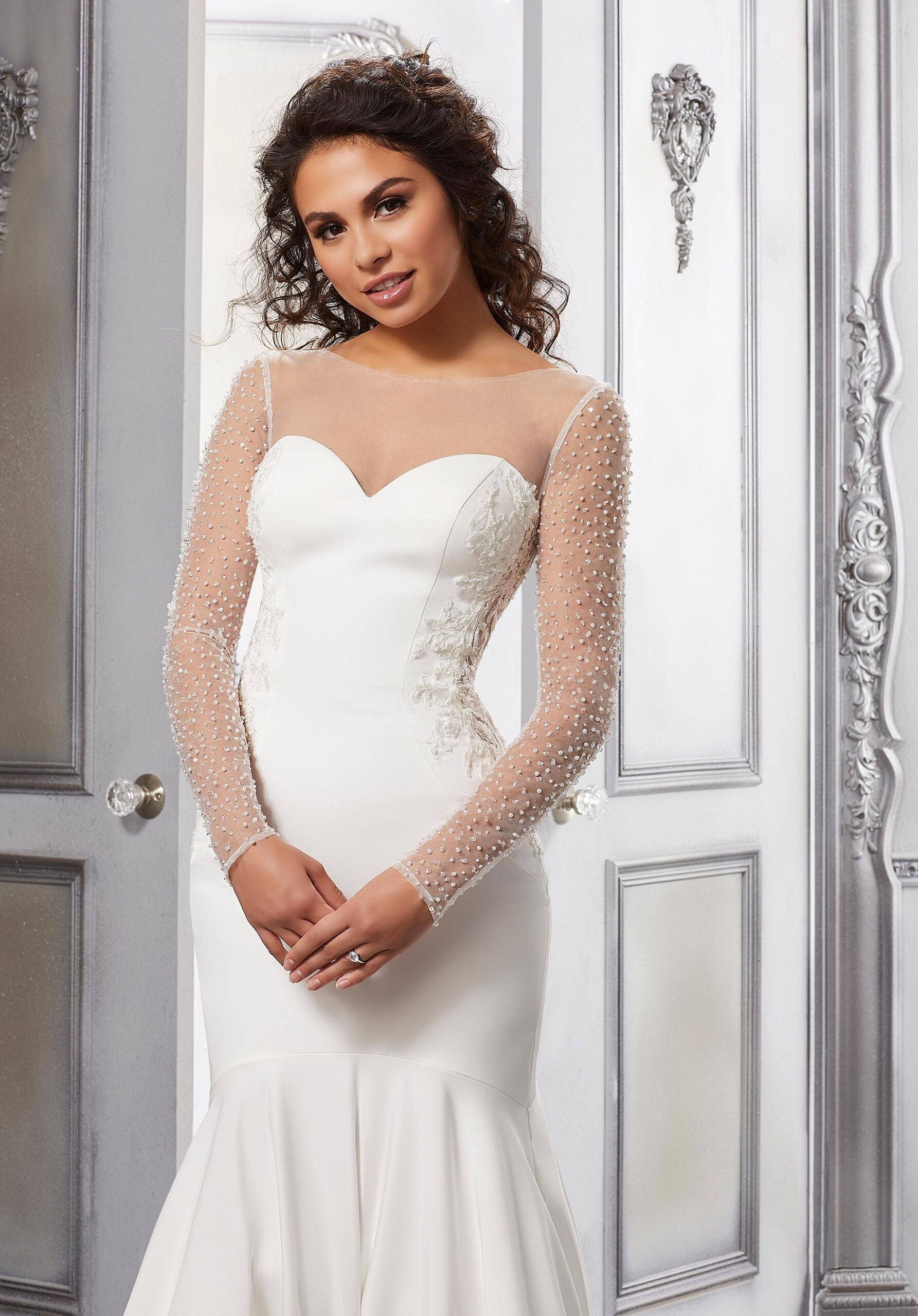 Elegant Country Style Lace A-line V-neck Illusion 3-4 Sleeve Wedding Dress  - UCenter Dress