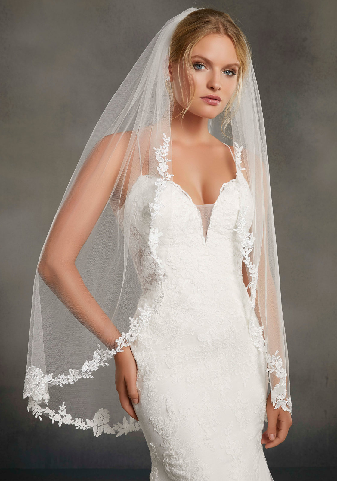Cathedral Length Lace Veil Lightly Beaded with Rhinestones